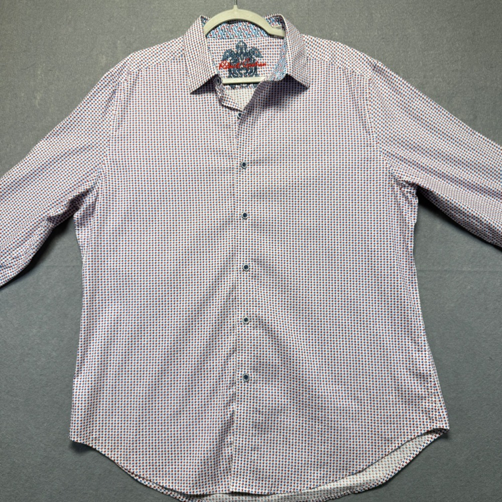 Robert Graham Men Long Sleeve Button Down Shirt Geometric Red Blue White Size XL